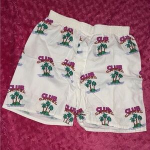 White Palm Tree-Print Club Camel Shorts